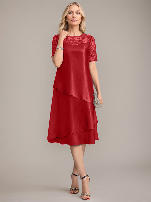 A-Linien Rundhals knielanges Mutter der Braut Kleid mit Applikationen & Pailletten