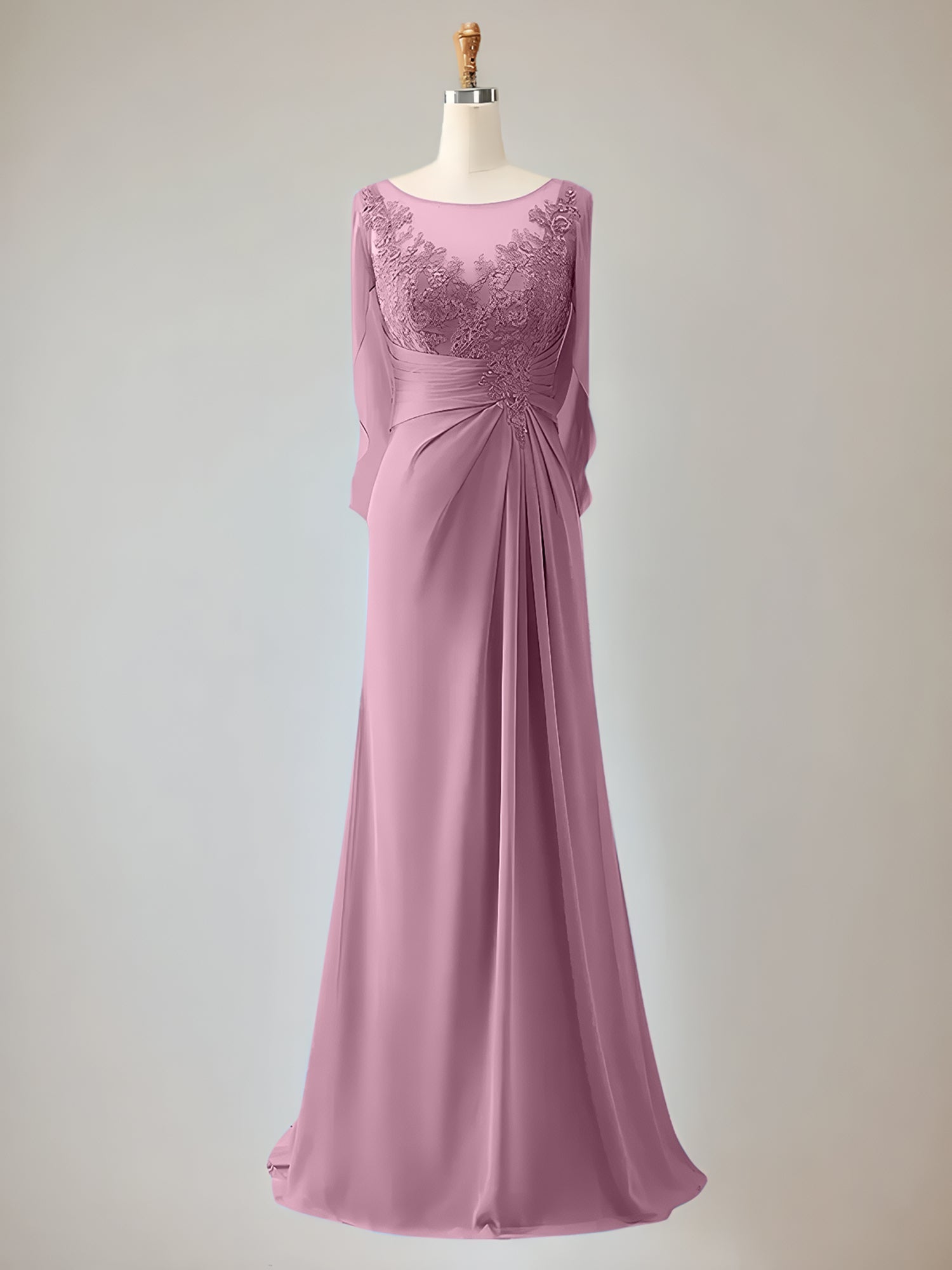 Trumpet/Mermaid Chiffon-Mutter-der-Braut-Kleid mit Rundhalsausschnitt, 1/2-Ärmeln und Perlenbesatz