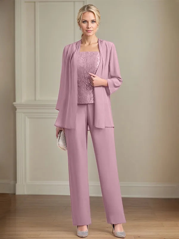 Combinaison mère de la mariée en chiffon, col carré, sans manches, longueur au sol