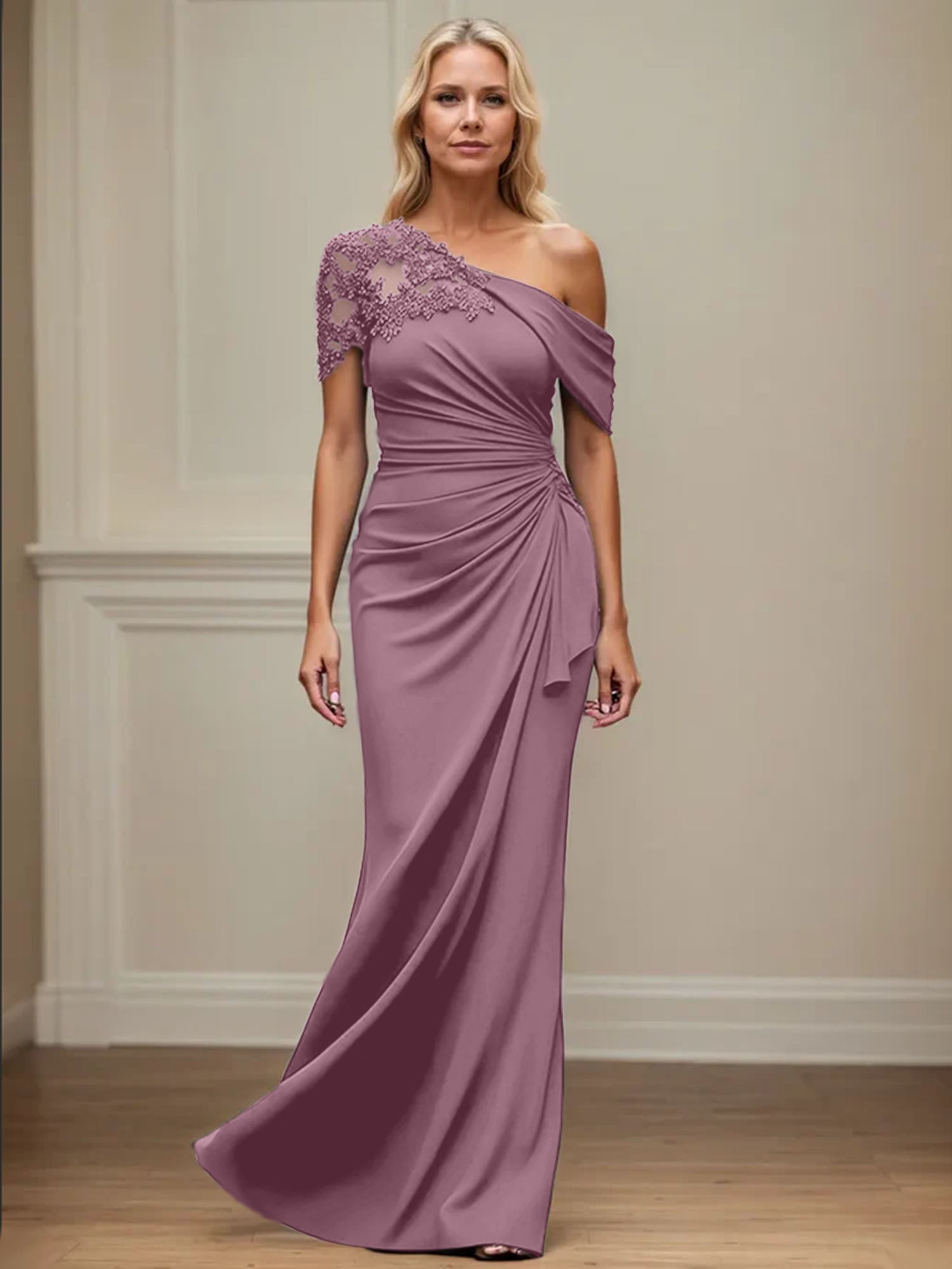 Trumpet/Meerjungfrau Mutter-der-Braut-Kleid mit asymmetrischem Schnitt und Applikationen