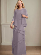 Abito da madre della sposa in chiffon a colonna con scollatura a U e lunghezza fino a terra