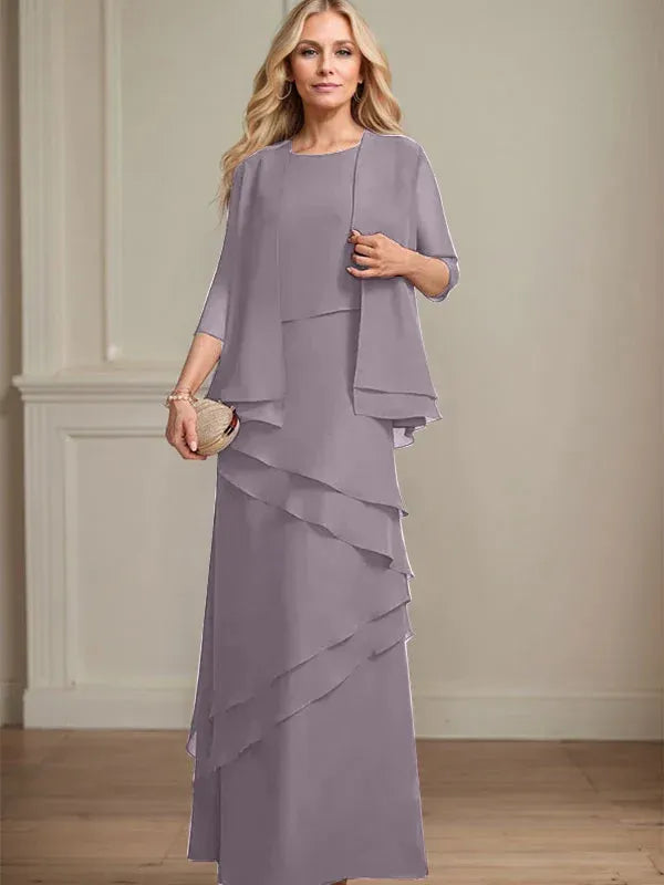 Schmaler Schnitt Ausschnitt bodenlanges Chiffon Kleid für die Brautmutter