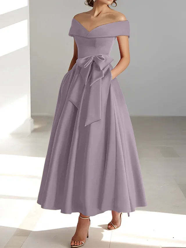 A-Linie/Prinzessin Schulterfreies Ärmelloses Knöchellanges Kleid der Brautmutter mit Taschen