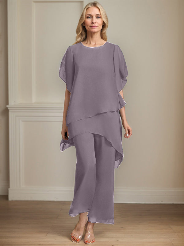 Combinaison/pantalon séparé en chiffon à col rond longueur cheville robe mère de la mariée