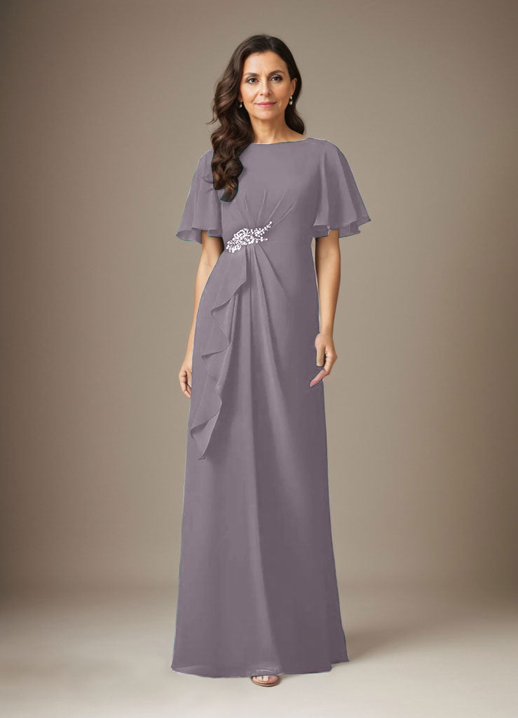 Dunkelmarineblaues Etuikleid mit Perlenbesatz aus Chiffon