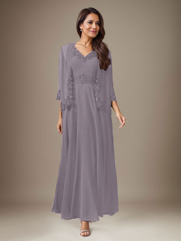 Pflaume A-Linie Pailletten Chiffon Kleid