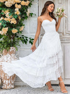 Ivory Lace Asymmetrical Detachable Train Boho Wedding Dress