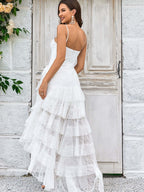 Ivory Lace Asymmetrical Detachable Train Boho Wedding Dress