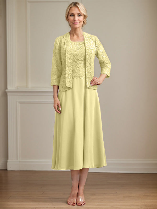 A-Linien Kleid mit Rundhalsausschnitt, tea-länge, Spitze und Chiffon, Mutter der Braut Kleid