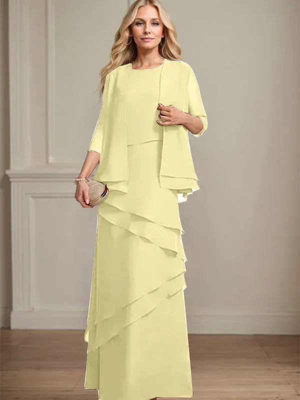 Schmaler Schnitt Ausschnitt bodenlanges Chiffon Kleid für die Brautmutter
