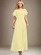 A-line Scoop Ankle-Length Lace Chiffon Mother of the Bride Dress With Sequins