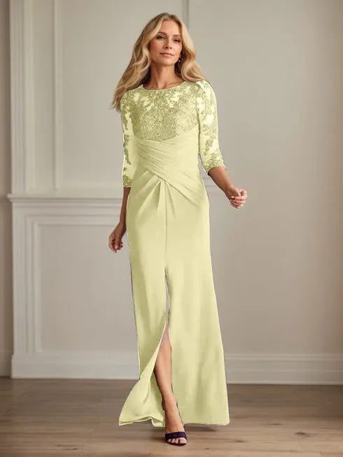 Pflaumenfarbenes eng anliegendes Spitzen Stretch Krepp Kleid für die Brautmutter