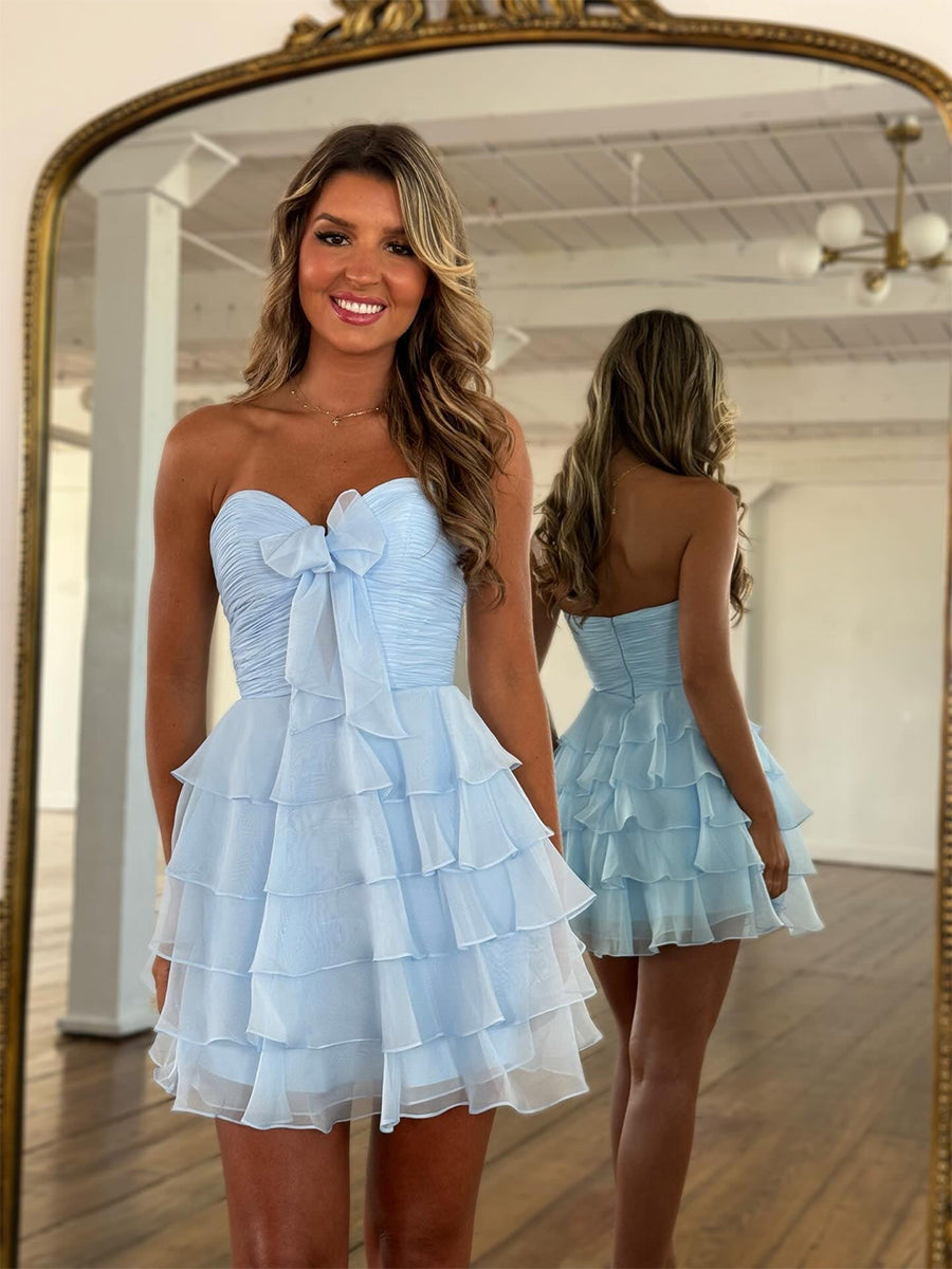 Robe courte de bal en chiffon A-line à volants superposés avec volants