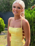 Yellow Mermaid Spaghetti Strap Long Prom Dress