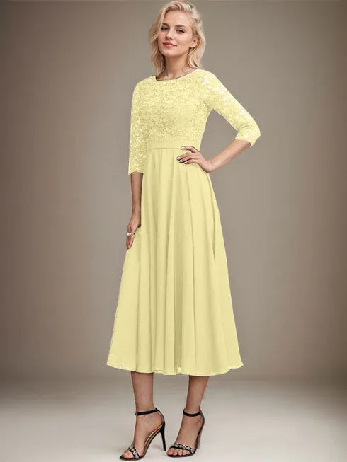 A-Linien Spitzen-Chiffon-Brautmutterkleid mit V-Ausschnitt, tea-length, mit Pailletten