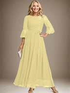 A-line Scoop Ankle-Length Lace Chiffon Mother of the Bride Dress With Bow