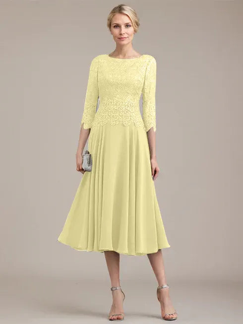 A-Linien Kleid mit Rundhalsausschnitt, tea-länge, Spitze und Chiffon, Mutter der Braut Kleid