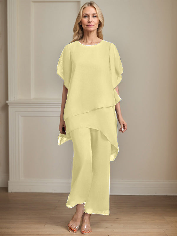 Combinaison/pantalon séparé en chiffon à col rond longueur cheville robe mère de la mariée