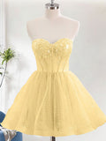 Yellow A Line Sweetheat Corset Tulle Homecoming Dress with Sequins