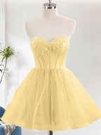 Yellow A Line Sweetheat Corset Tulle Homecoming Dress with Sequins