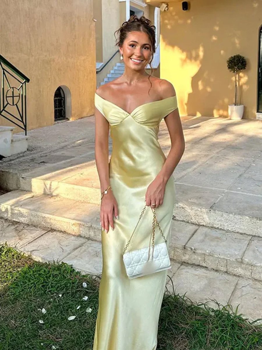 Robe longue de bal sirène aqua en satin, fourreau à épaules dénudées