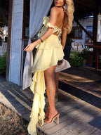 Yellow Off-Shoulder Ruffles Sweetheart Short Cocktail Homecoming Dress