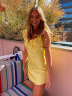 Yellow Ruffles V Neck Short Homecoming Party Dress