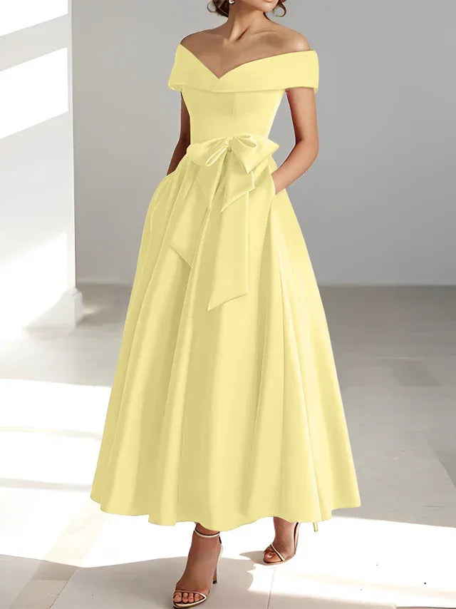 A-Linie/Prinzessin Schulterfreies Ärmelloses Knöchellanges Kleid der Brautmutter mit Taschen