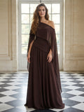 A-Line/Princess Off Shoulder Chiffon Maxi Evening Dresses with Pleats & Ruched Waist