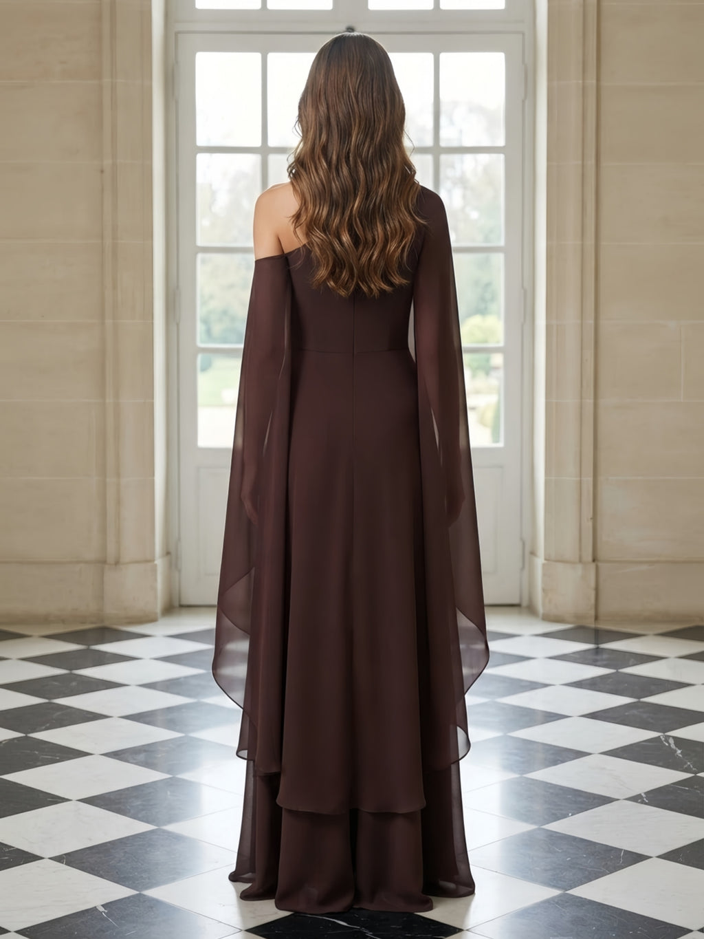 A-Line/Princess Off Shoulder Chiffon Maxi Evening Dresses with Pleats & Ruched Waist