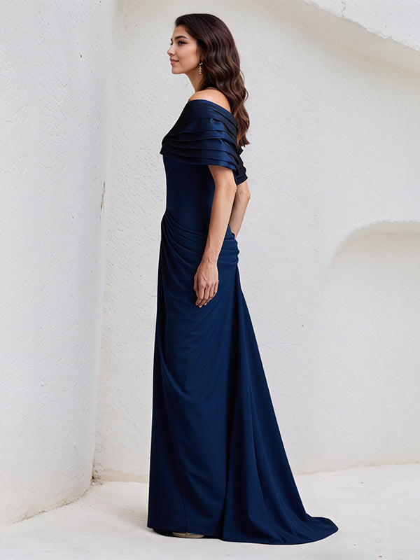 Königsblaues eng anliegendes/Schlauchkleid, schulterfrei, bodenlang, dehnbarer Kreppstoff