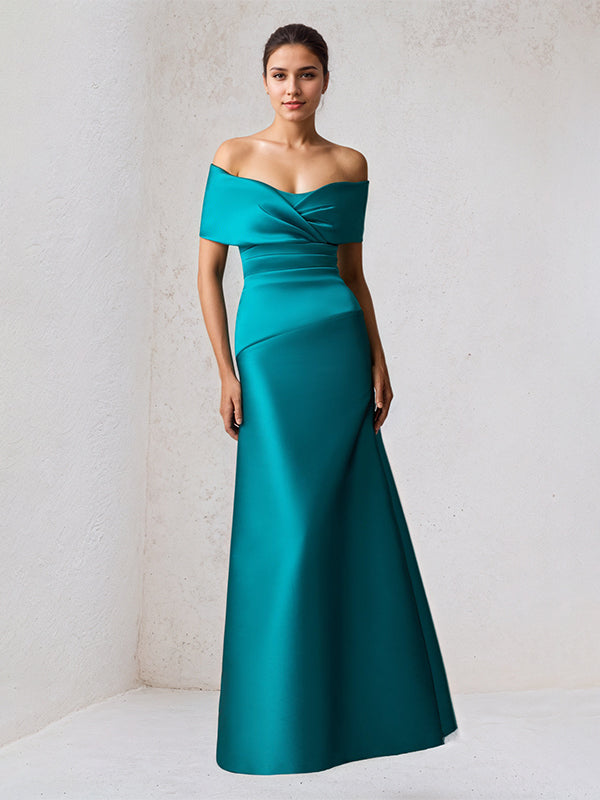 A-Linien Schulterfreies bodenlanges Satin Kleid für die Mutter der Braut