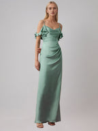 Ice Blue Sheath/Column Satin Spaghetti Straps Sleeveless Floor Length Dress