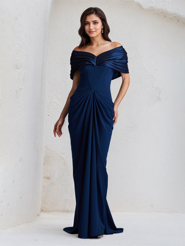 Königsblaues eng anliegendes/Schlauchkleid, schulterfrei, bodenlang, dehnbarer Kreppstoff