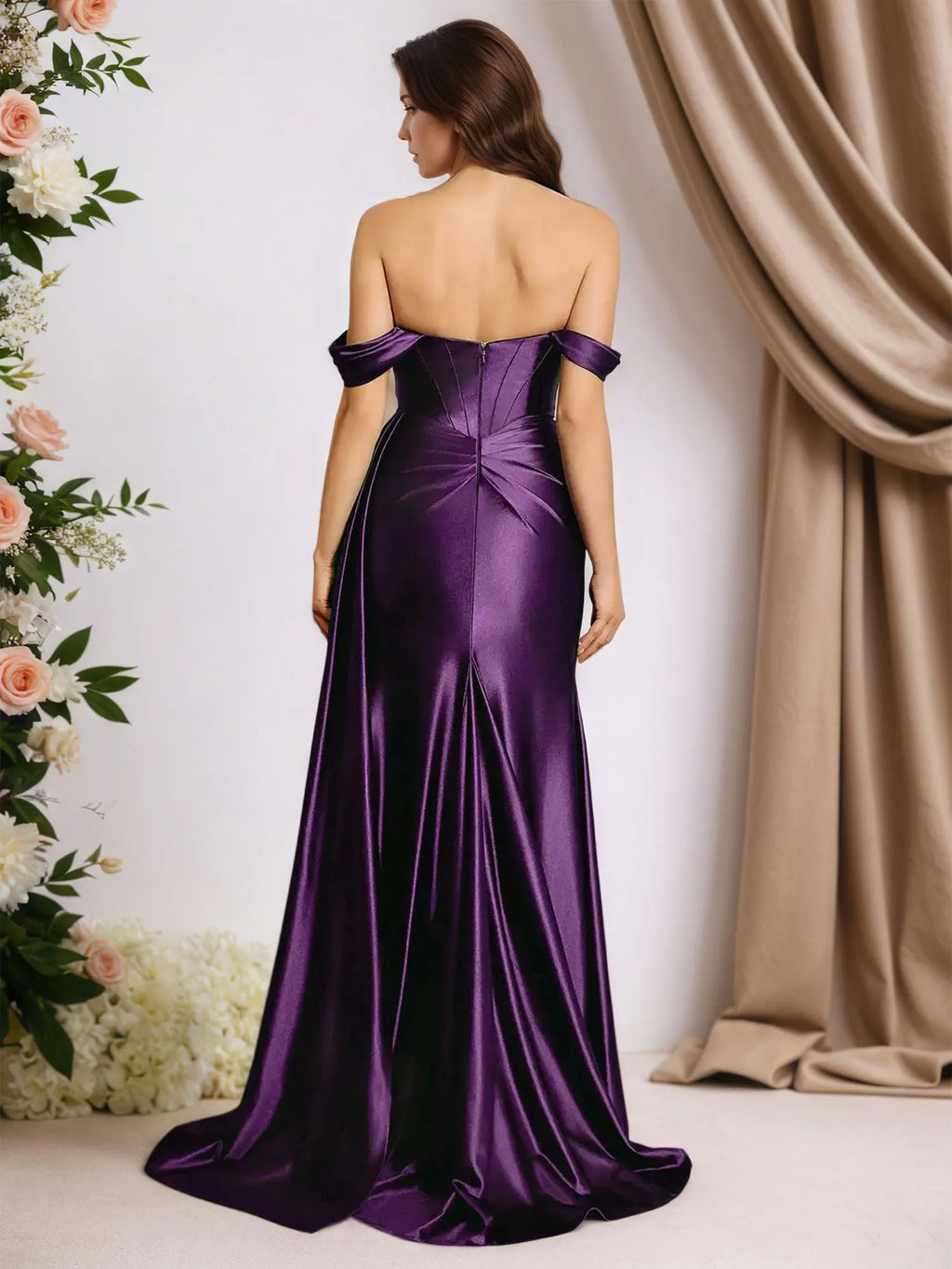 Trumpet-/Meerjungfrauen-Stil, schulterfreies, ärmelloses, bodenlanges Kleid