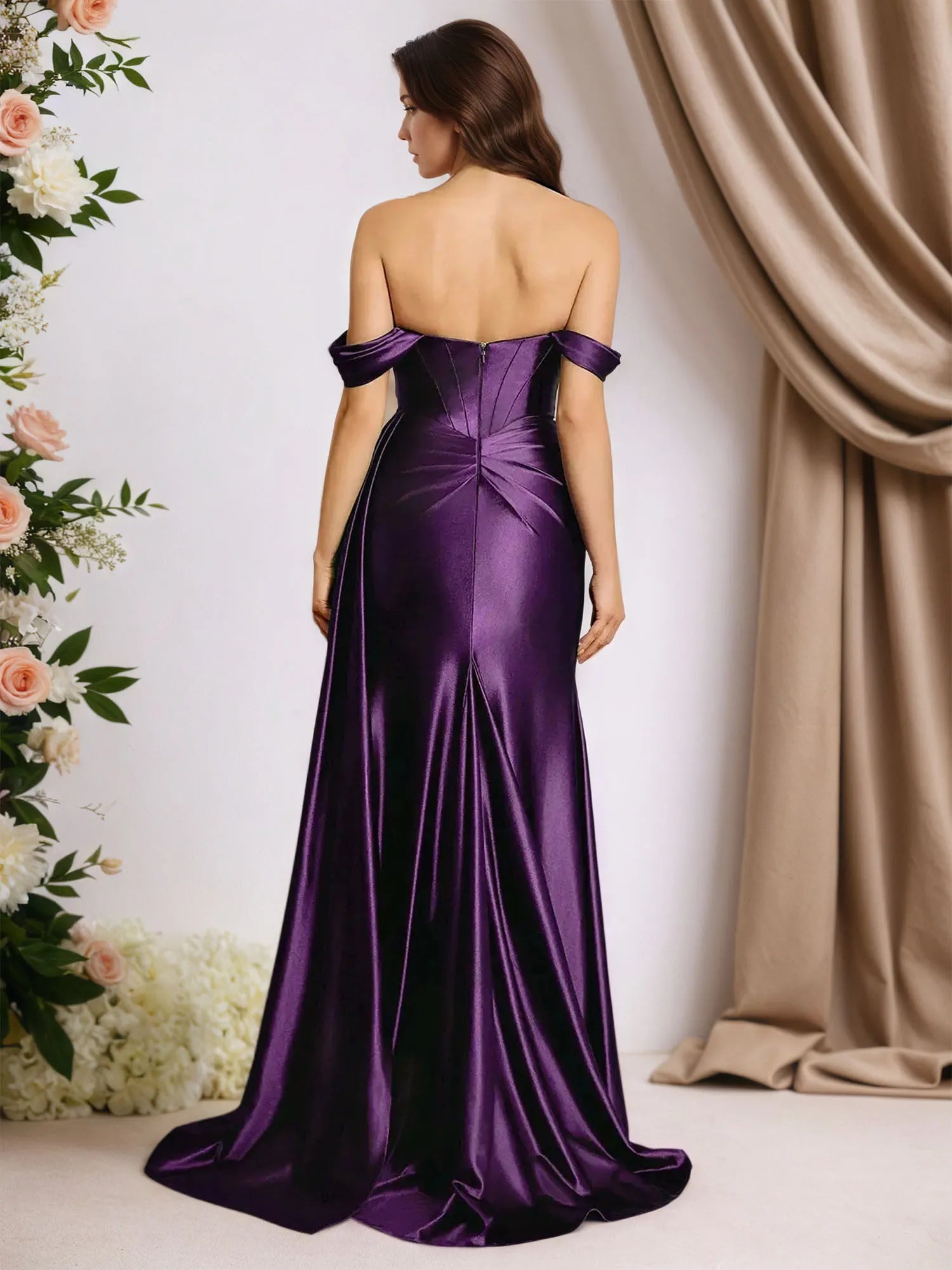 Trumpet-/Meerjungfrauen-Stil, schulterfreies, ärmelloses, bodenlanges Kleid