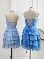 Robe courte de bal en chiffon A-line à volants superposés avec volants