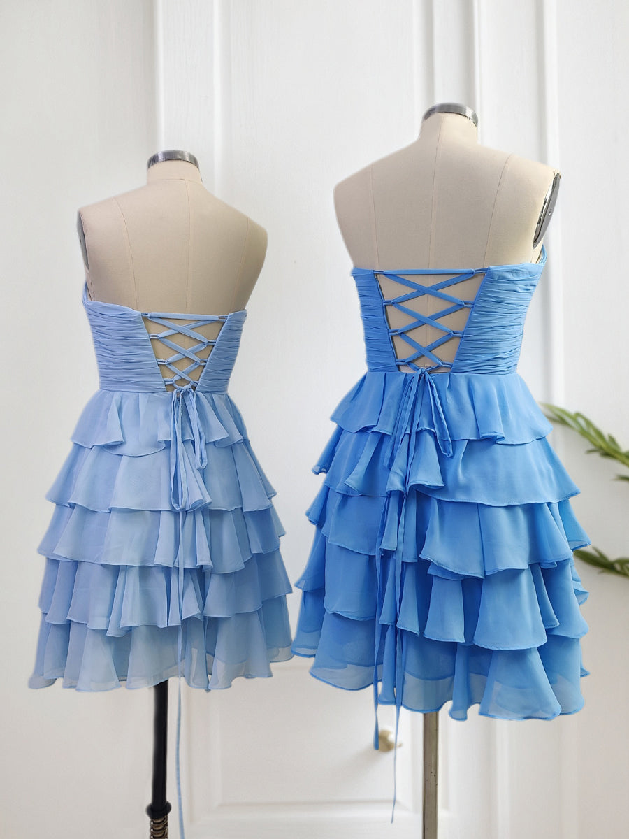 Robe courte de bal en chiffon A-line à volants superposés avec volants