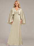Sand A-Line V-Neck Floor-Length Satin Bridesmaid Dress