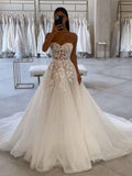Strapless Sweetheart Floral Lace Applique A-Line Wedding Dress