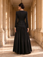 Black Long-Sleeve Jacket Pleated Skirt Two-Piece Evening Dress