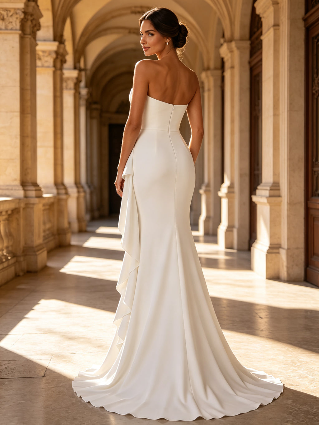 Strapless Structured Pleated Sweetheart Mermaid Evening Dress