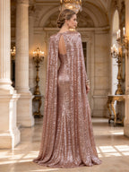 Rose Gold Sequin Sweetheart Cape Evening Dress High Slit