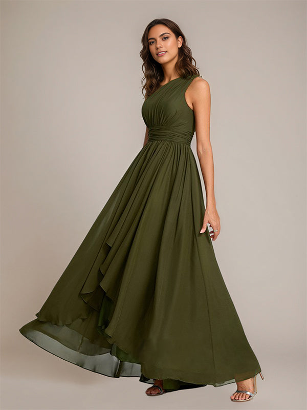 A-Line One-Shoulder Asymmetrical Sleeveless Chiffon Bridesmaid Dress