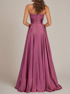 Orchid Satin A Line Sweetheart Floor-Length Sleeveless Bridesmaid Dress