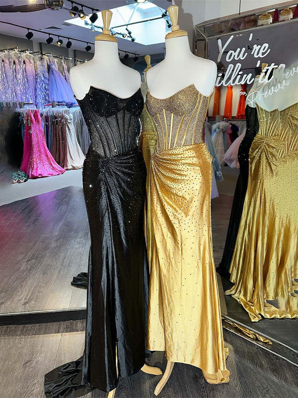 Vestido Verde Sereia Tomara que Caia com Corpete Bordado e Fenda para Baile