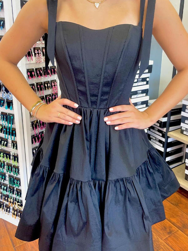 A-Linien kurzes Abschlussballkleid mit Schleifen-Trägern