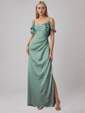 Ice Blue Sheath/Column Satin Spaghetti Straps Sleeveless Floor Length Dress