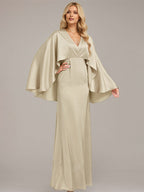 Sand A-Line V-Neck Floor-Length Satin Bridesmaid Dress