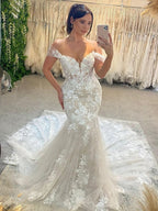 Lace Mermaid Sexy Off-The-Shoulder Long Train Wedding Dress